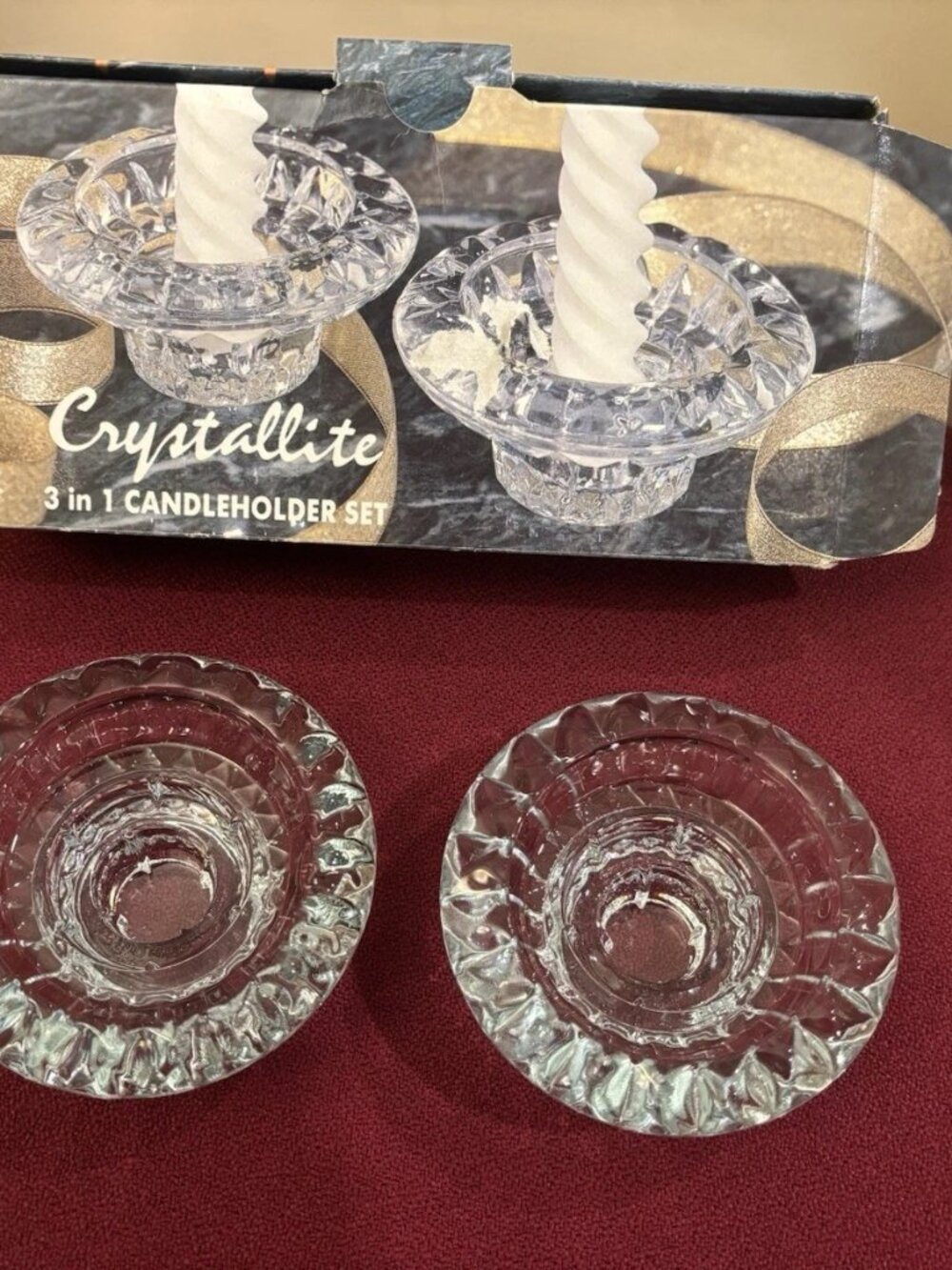 Crystallite 2 Piece Candleholder Set for Votive Taper & Pillar Candles 3-in-1